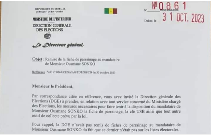 Parrainages d'Ousmane Sonko / Après l’injonction de la Cena : La DGE campe sur son refus