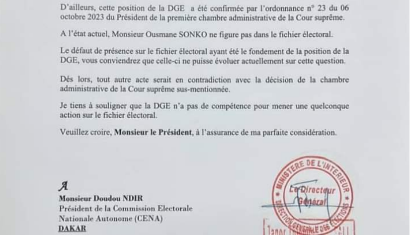 Parrainages d'Ousmane Sonko / Après l’injonction de la Cena : La DGE campe sur son refus