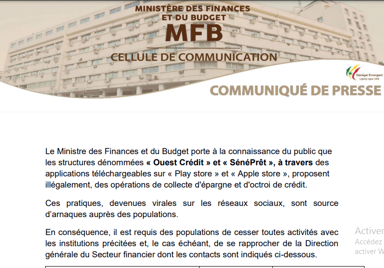 Banques en ligne « Ouest Crédit » et « SénéPrêt »: Le Ministre des Finances et du Budget, alerte sur les pratiques de ces structures