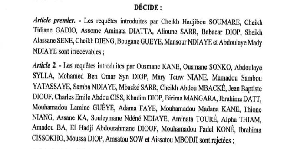 Décision du Conseil constitutionnel : la liste des candidats aux requêtes rejetées