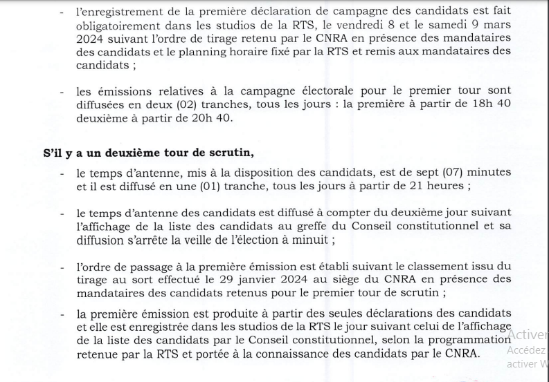 CNRA / Election présidentielle 2024: Communiqué relatif à la diffusion du temps d’antenne des candidats