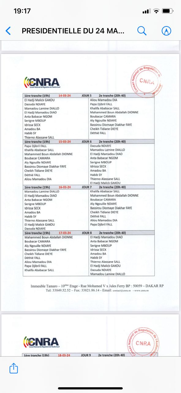 Temps d'antenne / Ordre de passage des candidats, nombre de minutes... : Le CNRA fixe les règles