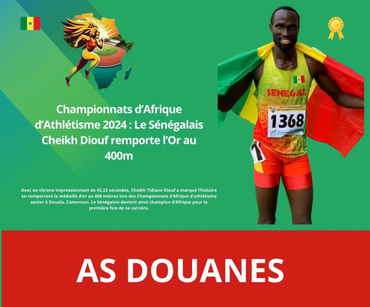 Sport de haut niveau : Cheikh Tidiane Diouf de l’AS Douanes, champion d’Afrique au 400m