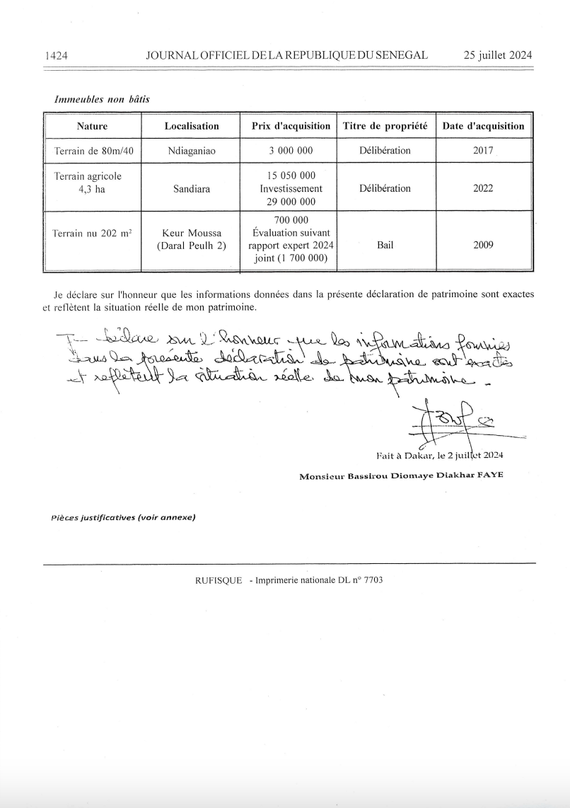 Bassirou Diomaye Faye remet sa déclaration de patrimoine au Conseil Constitutionnel : Les détails