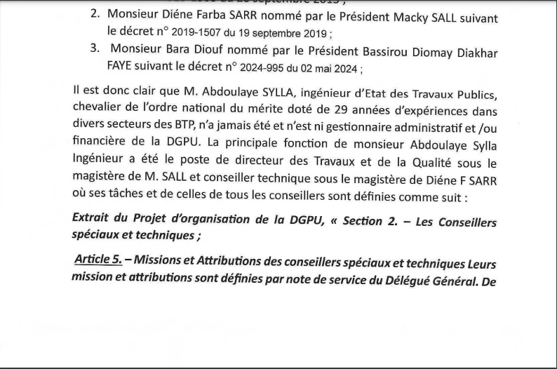 Suite à l’article de Leral.net, « Rapport accablant de la Cour des comptes ou scandale à la DGPU » : Abdoulaye Sylla dément et précise…