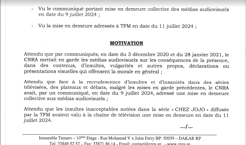 CNRA : Décision portant suspension de la diffusion de la série « Chez JOJO »