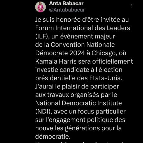 Invitée de la Convention démocrate à Chicago pour l'investiture de Kamala Harris : Anta Babacar Ngom refait surface