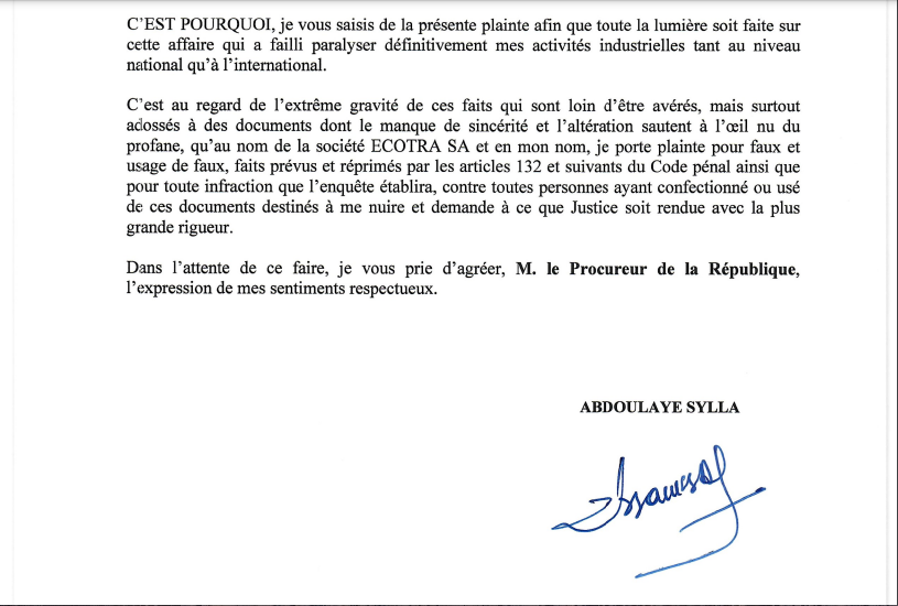 Accusé d’avoir convoyé de l’or par jet privé vers l’extérieur du pays : Après sa convocation à la Dic, Abdoulaye Sylla, DG d'Ecotra, porte plainte, pour faux et usage de faux…