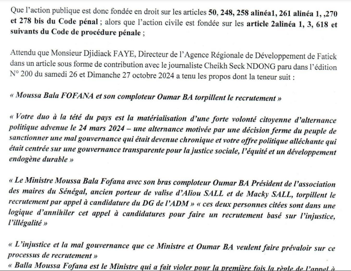 Après une citation directe de Moussa Balla Fofana : Djidiack Faye minimise et annonce une initiative, dès ce lundi