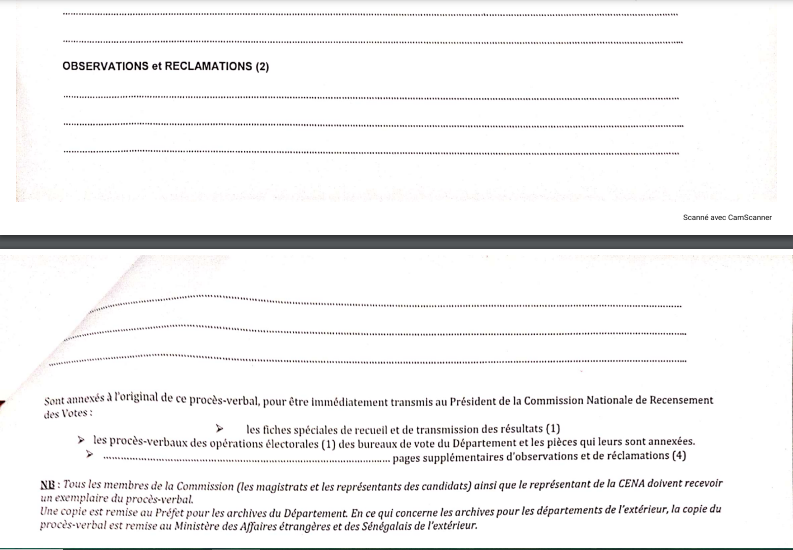 Département de Pikine : Le procès-verbal des opérations électorales