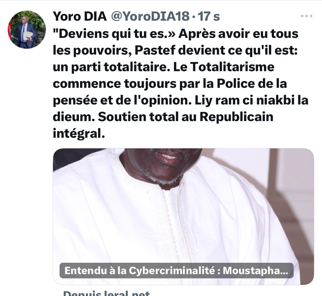 Dr Yoro Dia, ancien Ministre sur l’arrestation de Moustapha Diakhaté: « Le totalitarisme commence toujours par la Police de la pensée et de l’opinion »