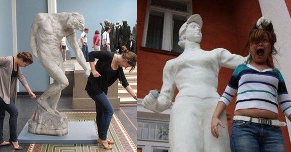 Ces 34 personnes qui n’ont pas pu s’empêcher de faire les marioles devant une statue… La photo 27 est énorme !