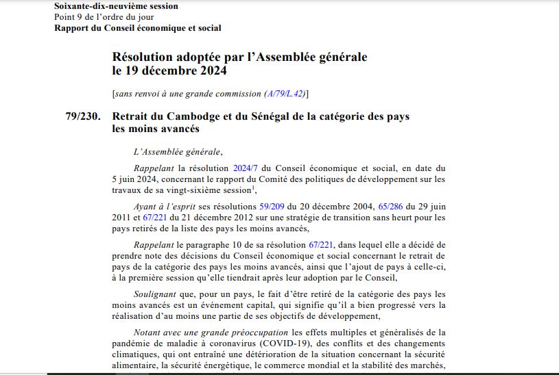 Résolution des Nations unies : Le Sénégal retiré de la liste des pays les moins avancés