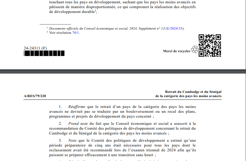 Résolution des Nations unies : Le Sénégal retiré de la liste des pays les moins avancés