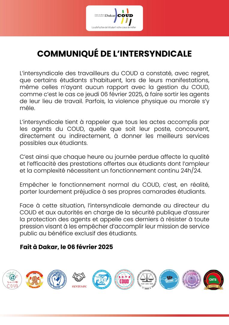 Perturbation des services du COUD : L'Intersyndicale demande des mesures pour protéger les agents