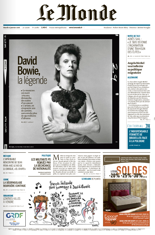 « Adieu, Starman »: l’hommage à David Bowie en une des journaux