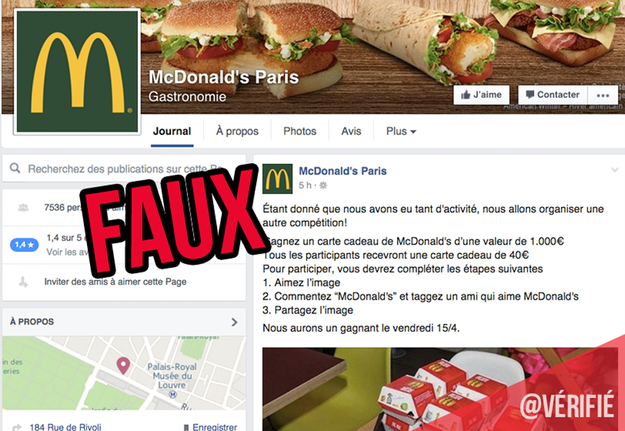 Des milliers de gens se sont fait avoir par un faux McDo sur Facebook