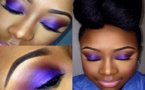 Maquillage violet pour les yeux, peau noire et métisse