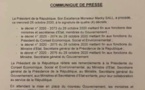 Communiqué de presse de la dissolution du gouvernement