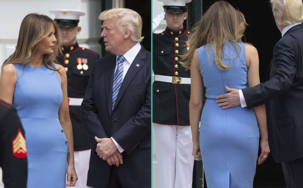 Sapée (sexy) comme jamais PHOTOS, Mela­nia Trump fait sensa­tion avec une robe (très) près du corps lors d’une visite offi­cielle