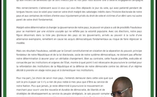 Khalifa Sall écrit encore aux Sénégalais : "Je vous remercie" (DOCUMENT)