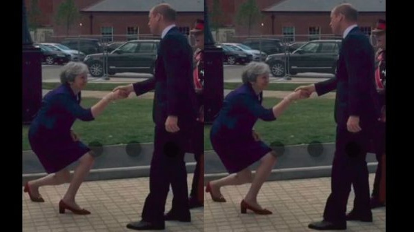 Royaume-Uni : Theresa May fortement critiquée pour son geste de politesse envers le Prince William (photos)