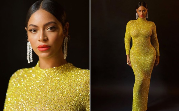 Beyoncé sublime en longue robe jaune à sequins