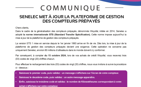 La Sénélec met à jour la plateforme de gestion des compteurs prépayés