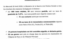 Infos du jour sur le Covid-19: 59 nouveaux cas enregistrés ce mercredi 29 avril 2020