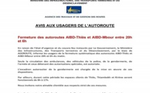 Mesures d’urgence: Les autoroutes à péage AIDB-Thiès et AIDB-Mbour fermées de 20h à 06 h du matin