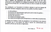 Covid-19: Le port du masque obligatoire prorogé de trois (3) mois