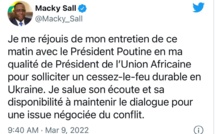 Le tweet de Macky Sall à Poutine: Un cessez-le-feu proposé par le Président de l'Union africaine