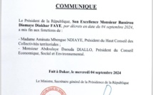 La dissolution de HCCT et CESE rejetée : Bassirou Diomaye Faye limoge Aminata Mbengue Ndiaye et  Abdoulaye Daouda Diallo